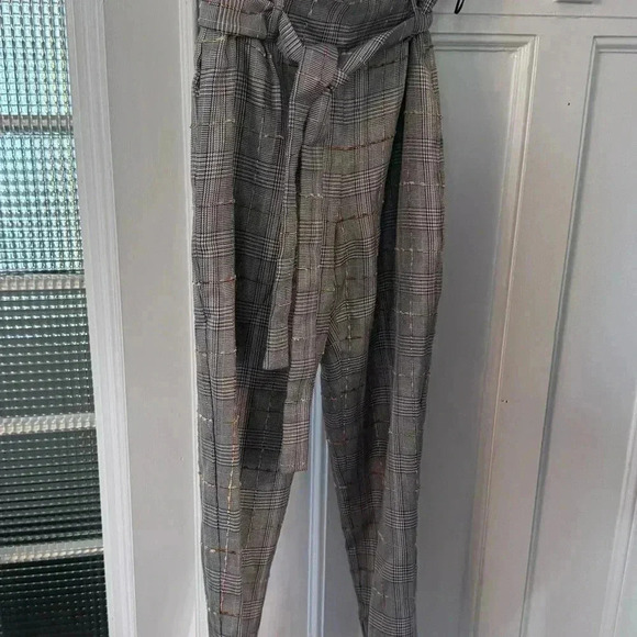 Amanda Uprichard Tessi Pants Brown Multi Plaid Tweed Paper Bag Tie Belt Waist XS - Picture 2 of 10